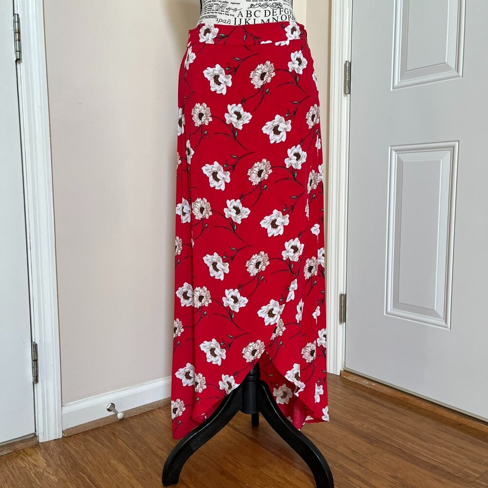Blush Boutique Red Floral Wrap Skirt, Size M